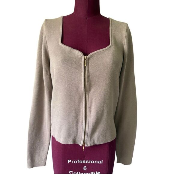 Abercrombie & Fitch Zip Up Notch Neck Slim Top size XL Tan - Picture 2 of 10